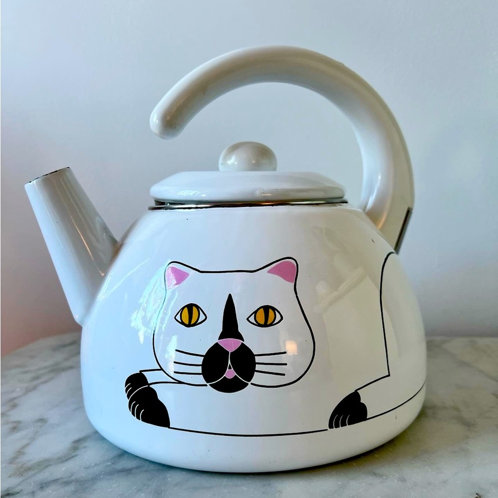 VINTAGE 1980’s Rare Kamenstein White Cat Tea Kettle w/o whistle